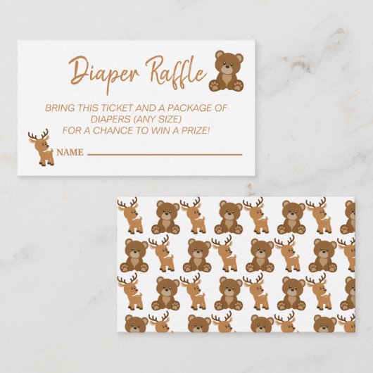 かわいいテディベアディアディアおむつラッフルベビーシャワーガム エンクロージャーカード (正面/裏面)