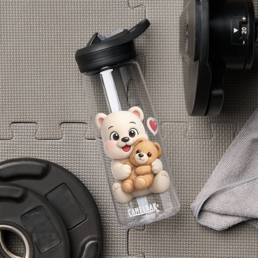 かわいいテディベアデザイン ウォーターボトル (ジム (回転後))