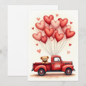 かわいいテディベアトラック バレンタインカード シーズンカード (正面/裏面)