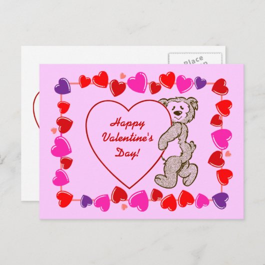 かわいいテディベアハートキッズバレンタインデー シーズンポストカード (正面/裏面)