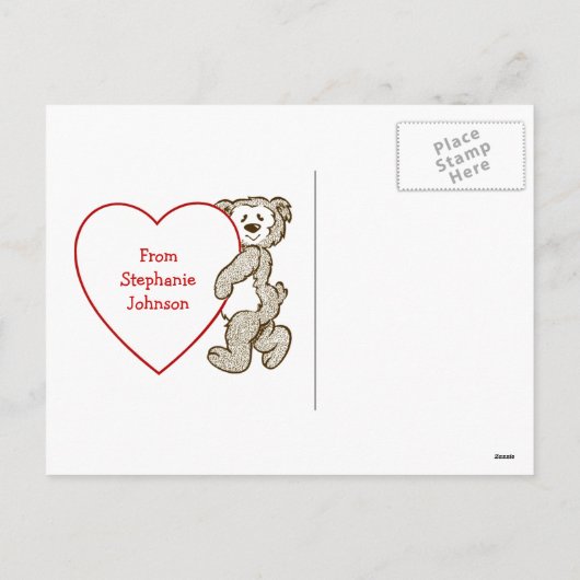 かわいいテディベアハートキッズバレンタインデー シーズンポストカード (裏面)