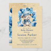 かわいいテディベアバルーンアーチボーイベビーシャワー 招待状 (正面/裏面)