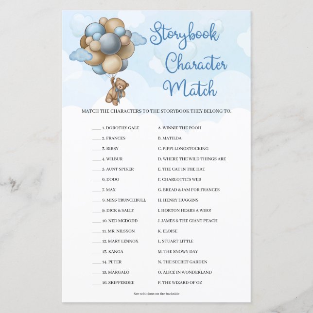 かわいいテディベアバルーンストーリーブックキャラクターの一致 (正面)