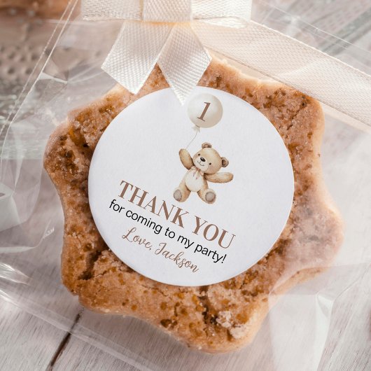 かわいいテディベアバルーンベーリーファースト誕生日 ラウンドシール