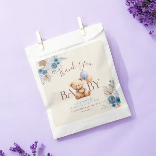 かわいいテディベアバルーンボホブルーバラベビーシャワー フェイバーバッグ