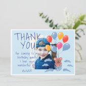 かわいいテディベアバルーン子供の誕生日写真 サンキューカード (スタンド正面)