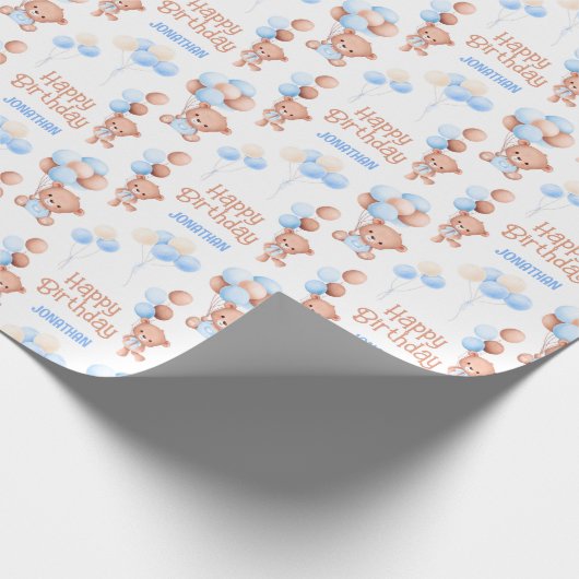 かわいいテディベアバルーン子供の誕生日 ラッピングペーパー (角)