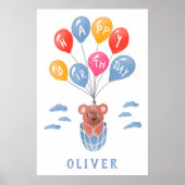 かわいいテディベアバルーン男の子の誕生日パーティー ポスター (正面)