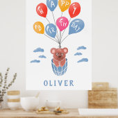 かわいいテディベアバルーン男の子の誕生日パーティー ポスター (キッチン)