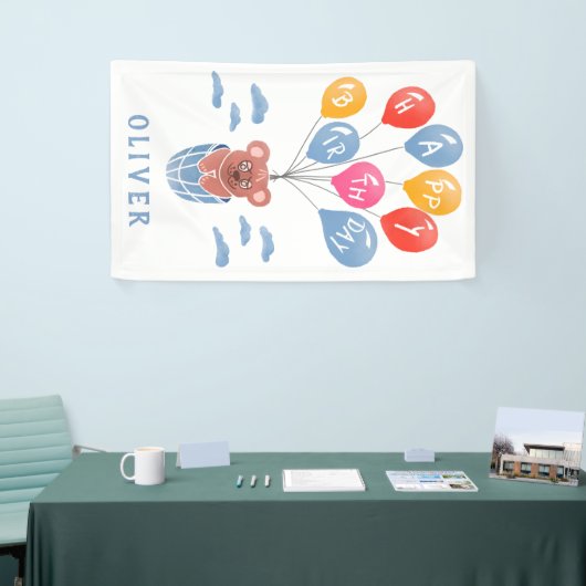 かわいいテディベアバルーン男の子の誕生日パーティー 横断幕 (トレードショー)