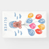 かわいいテディベアバルーン男の子の誕生日パーティー 横断幕 (横)