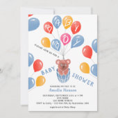 かわいいテディベアバルーン男の赤ちゃんベビーシャワー 招待状 (正面)