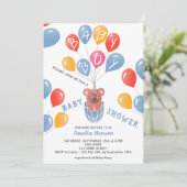 かわいいテディベアバルーン男の赤ちゃんベビーシャワー 招待状 (スタンド正面)