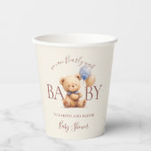 かわいいテディベアバルーン青いバラ花 紙コップ (正面)