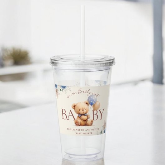 かわいいテディベアバルーンbohoブルーバラフローラ アクリルタンブラー