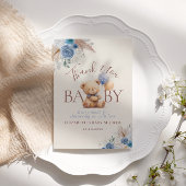 かわいいテディベアバルーンbohoブルーバラフローラ サンキューカード