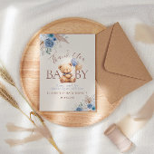 かわいいテディベアバルーンbohoブルーバラフローラ サンキューカード