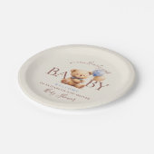 かわいいテディベアバルーンbohoブルーバラフローラ ペーパープレート (アングル)