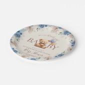 かわいいテディベアバルーンbohoブルーバラ花 ペーパープレート (アングル)