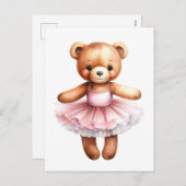 かわいいテディベアバレリーナ踊りバレエ シーズンポストカード (正面/裏面)