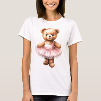 かわいいテディベアバレリーナ踊りバレエ Tシャツ