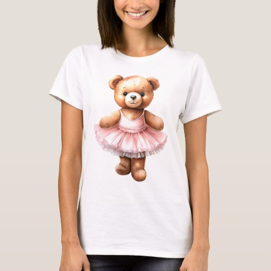 かわいいテディベアバレリーナ踊りバレエ Tシャツ (正面)