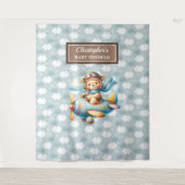 かわいいテディベアパイロットのパーソナライズパーティーウォール タペストリー (正面)