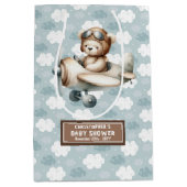 かわいいテディベアパイロットベビーシャワーパーティー好意バッグ ミディアムペーパーバッグ (正面)