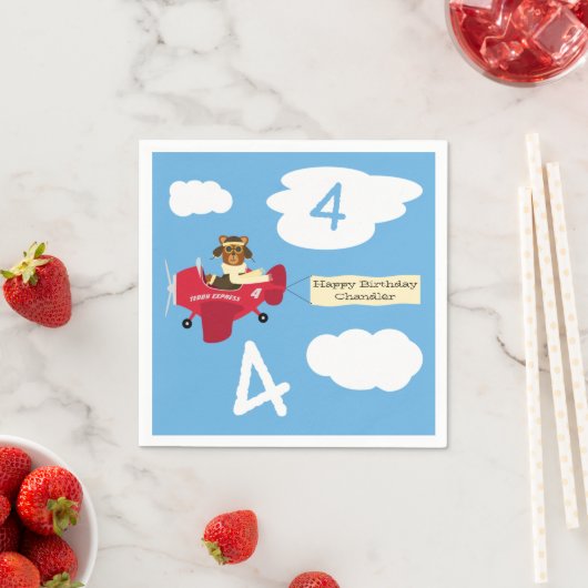 かわいいテディベアパイロット名前をカスタムするアンドエイジ誕生日 スタンダードカクテルナプキン (インサイチュ)