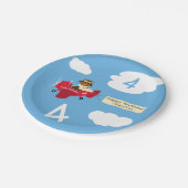 かわいいテディベアパイロット名前をカスタムするアンドエイジ誕生日 ペーパープレート (アングル)