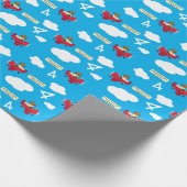 かわいいテディベアパイロット名前をカスタムするアンドエイジ誕生日 ラッピングペーパー (角)