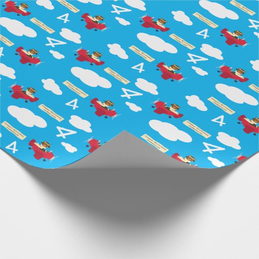 かわいいテディベアパイロット名前をカスタムするアンドエイジ誕生日 ラッピングペーパー (角)