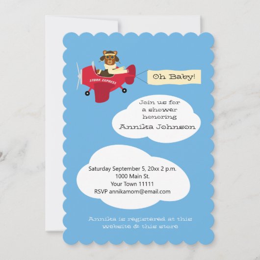 かわいいテディベアパイロット男女兼用機 招待状 (正面)