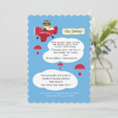 かわいいテディベアパイロット飛行機シャワーバイメール 招待状 (スタンド正面)