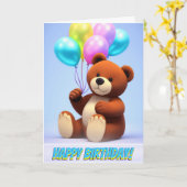 かわいいテディベアパーティーバルーン誕生日 カード (黄色い花)