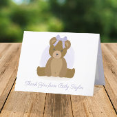 かわいいテディベアパープル新生児ガール サンキューカード