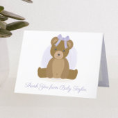 かわいいテディベアパープル新生児ガール サンキューカード