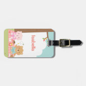 かわいいテディベアピクニックパーティー屋外キッズネーム ラゲッジタグ (正面横)