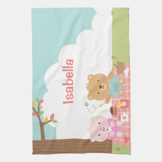 かわいいテディベアピクニックパーティー屋外子供へ キッチンタオル (縦)