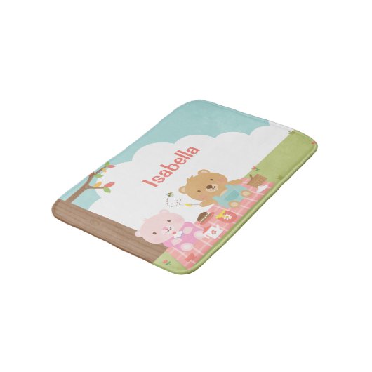 かわいいテディベアピクニック屋外の子供用ルームデコール バスマット (アングル)