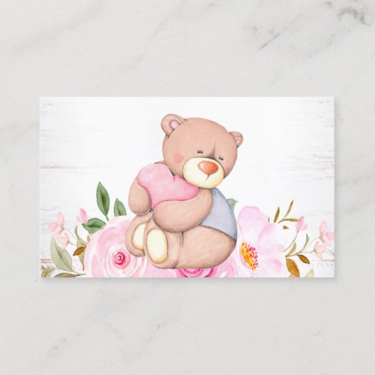 かわいいテディベアピンクの女の子の本ベビー 名刺 (裏面)