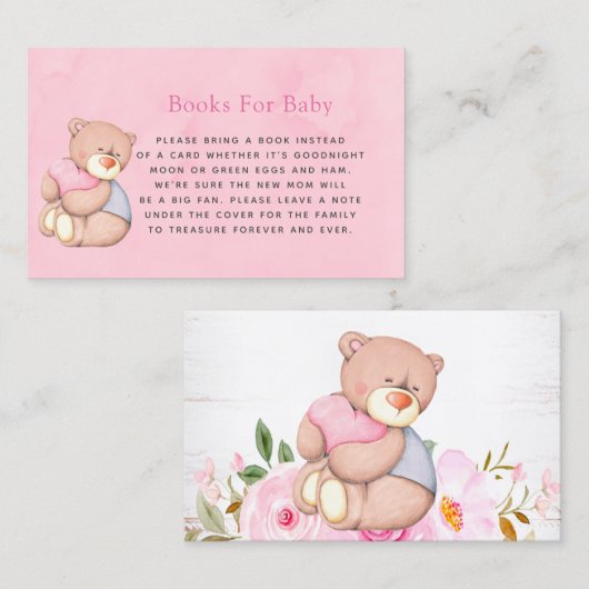 かわいいテディベアピンクの女の子の本ベビー 名刺 (正面/裏面)