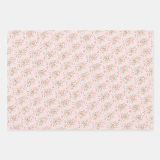 かわいいテディベアピンクの格子模様 ラッピングペーパーシート (正面2)