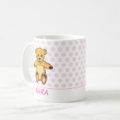 かわいいテディベアピンク色のドット付きネームキッド コーヒーマグカップ (正面左)