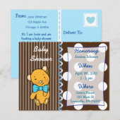 かわいいテディベアブラウンベビーシャワー招待状 インビテーションポストカード (正面/裏面)