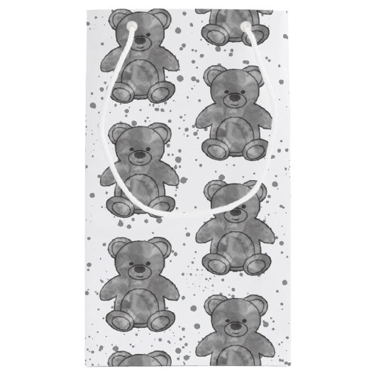 かわいいテディベアブラック&ホワイトカスタム スモールペーパーバッグ (裏面)