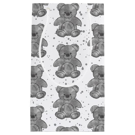 かわいいテディベアブラック&ホワイトカスタム スモールペーパーバッグ (正面)