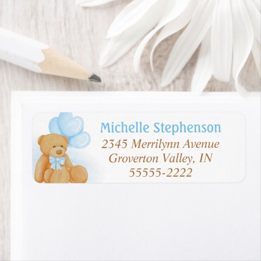 かわいいテディベアブルーハートバルーン ラベル (インサイチュ)