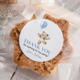 かわいいテディベアブルーバルーンベアリーファースト誕生日 ラウンドシール