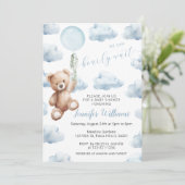 かわいいテディベアブルーバルーン男の赤ちゃんシャワー 招待状 (スタンド正面)